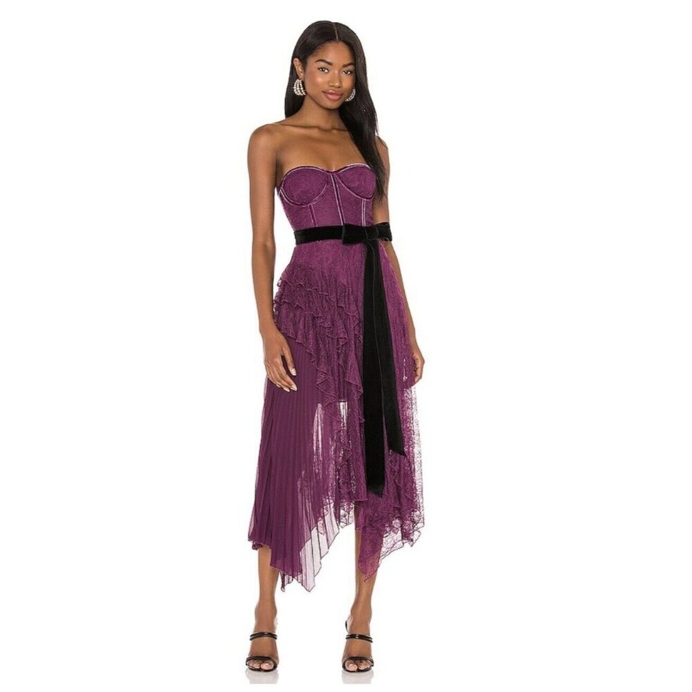 Alice + Olivia Bree Lace Bustier Ruffle Midi Dress Size 8 New With Tags